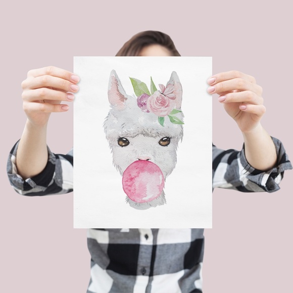 Cute Llama Nursery Decor Wall Art Watercolor Illustration Print Poster Unframed - Picture 4 of 7